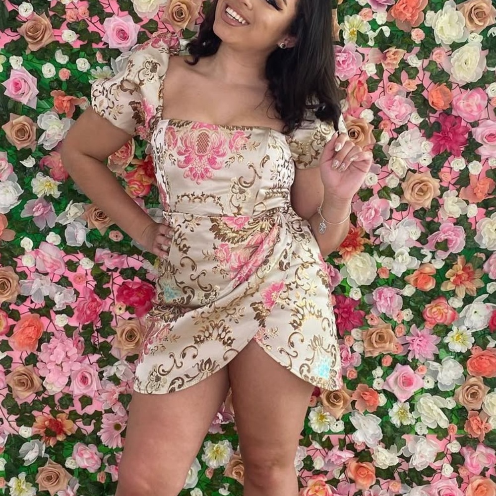DONNÉE PAR DIEU GOLD FLORAL DRESS